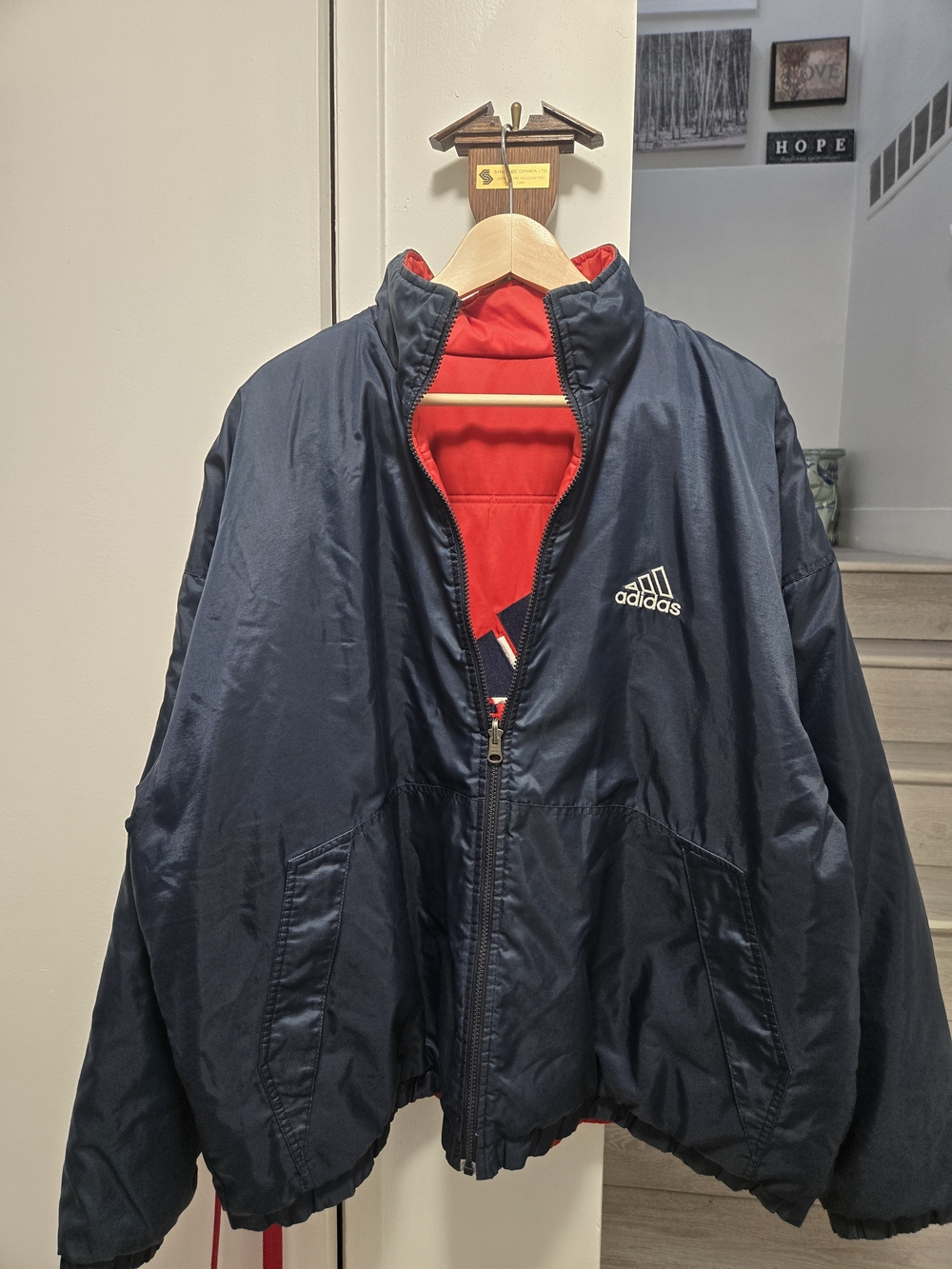 Adidas Reversible Men's Navy Blue/Red Light Puffer Jacket Size XL-XXL